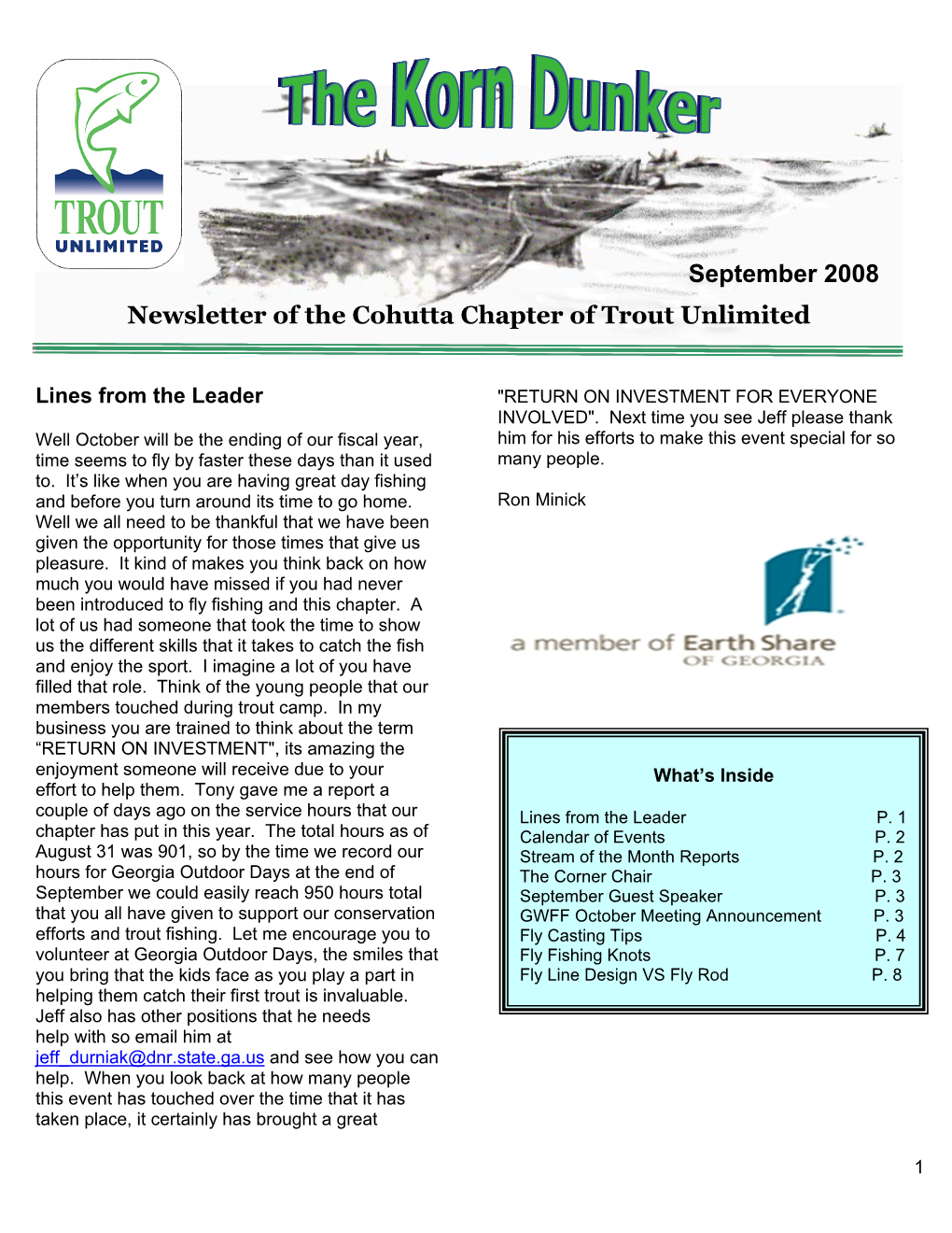 Newsletter of the Cohutta Chapter of Trout Unlimited September 2008
