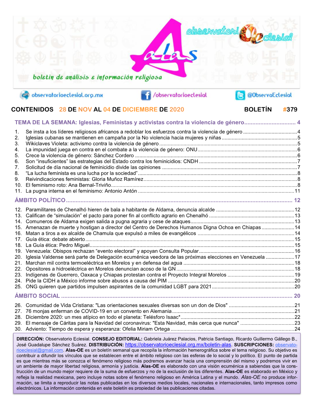 Contenidos 28 De Nov Al 04 De Diciembre De 2020 Boletín #379