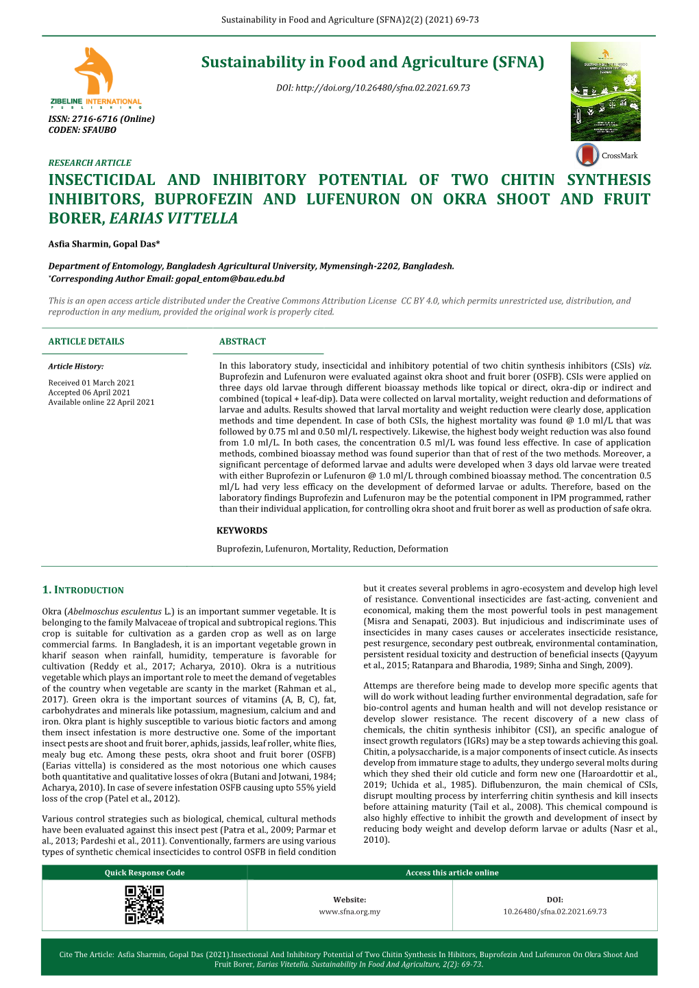 (Sfna) Insecticidal and Inhibitory Potential of Two