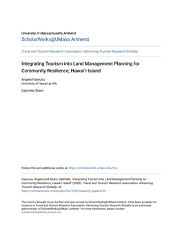 Integrating Tourism Into Land Management Planning for Community Resilience, Hawai`I Island