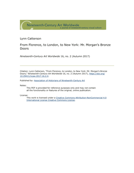 From Florence, to London, to New York: Mr. Morgan's Bronze Doors