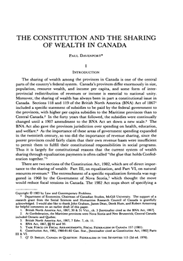 The Constitution and the Sharing of Wealth in Canada
