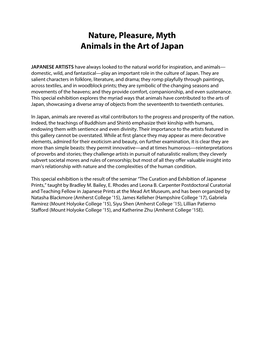 Nature, Pleasure, Myth Animals in the Art of Japan