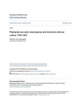 Board Games and America's Cold War Culture, 1945-1965