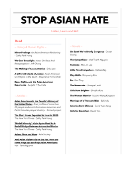Stop Asian Hate Resources