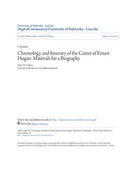 Chronology and Itinerary of the Career of Ernest Hogan: Materials for a Biography Peter M