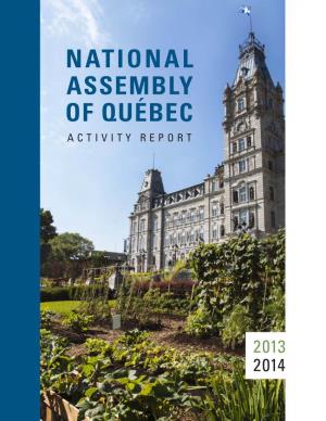 Rapport D'actvité De L'assemblée Nationale Du Québec. 2013-2014