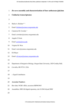 De Novo Assembly and Characterization of Four Anthozoan (Phylum