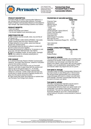 Technical Data Sheet Permatex® Plastic & Rubber Cyanoacrylate