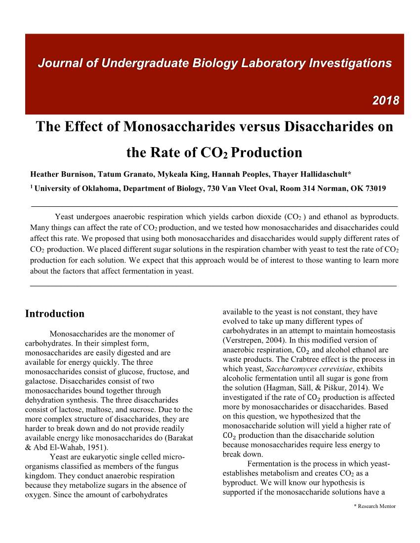 The Effect of Monosaccharides Versus Disaccharides on the Rate of CO2