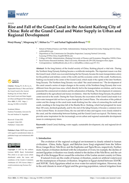 Rise and Fall of the Grand Canal in the Ancient Kaifeng City of China: Role of the Grand Canal and Water Supply in Urban and Regional Development