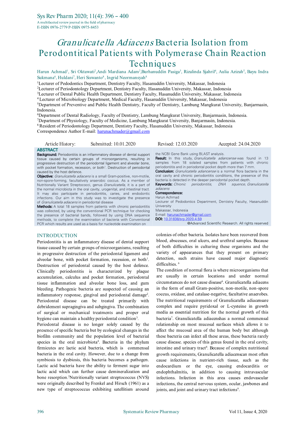 Granulicatella Adiacens Bacteria Isolation from Perodontitical