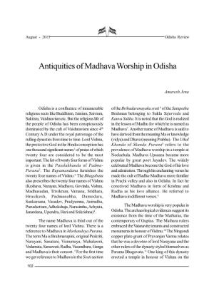 Antiquities of Madhava Worship in Odisha
