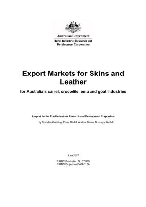 Export Markets for Skins and Leather for Australia’S Camel, Crocodile, Emu and Goat Industries