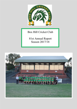 Box Hill Cricket Club 81St Annual Report Season 2017/18