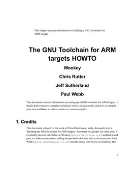 The GNU Toolchain for ARM Targets HOWTO Wookey Chris Rutter Jeff Sutherland Paul Webb