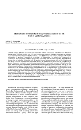 Habitats and Biodiversity of Decapod Crustaceans in the SE Gulf of California, México