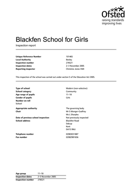 Blackfen School for Girls Inspection Report