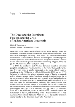 Fascism and the Crisis of Italian American Leadership