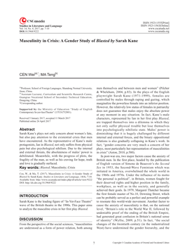 Masculinity in Crisis: a Gender Study of Blasted by Sarah Kane