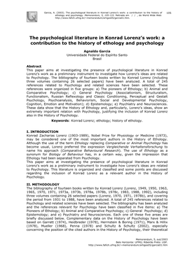 The Psychological Literature in Konrad Lorenz's Work