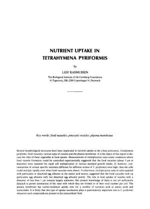 Nutrient Uptake in Tetrahymena Pyriformis