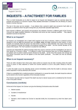 Inquests – a Factsheet for Families