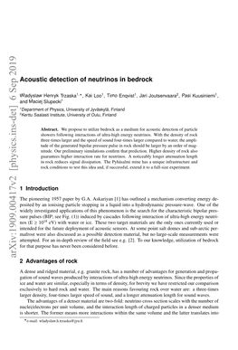 Arxiv:1909.00417V2 [Physics.Ins-Det] 6 Sep 2019 2 Advantages of Rock