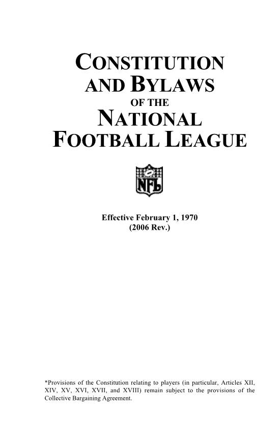 Constitution and Bylaws National Football League