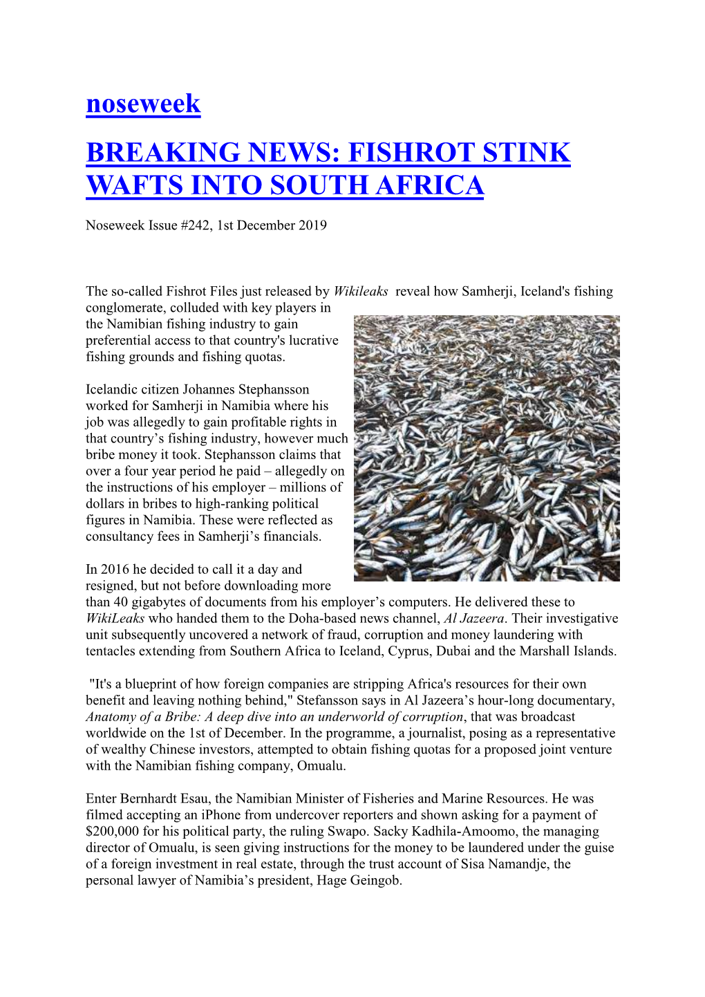 Noseweek BREAKING NEWS: FISHROT STINK WAFTS INTO SOUTH AFRICA