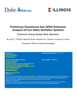 Preliminary Greenhouse Gas (GHG) Emissions Analysis of Four Gates Sanitation Systems Emissions During Steady-State Operation