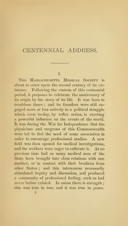 History of Medicine in Massachusetts: a Centennial Address