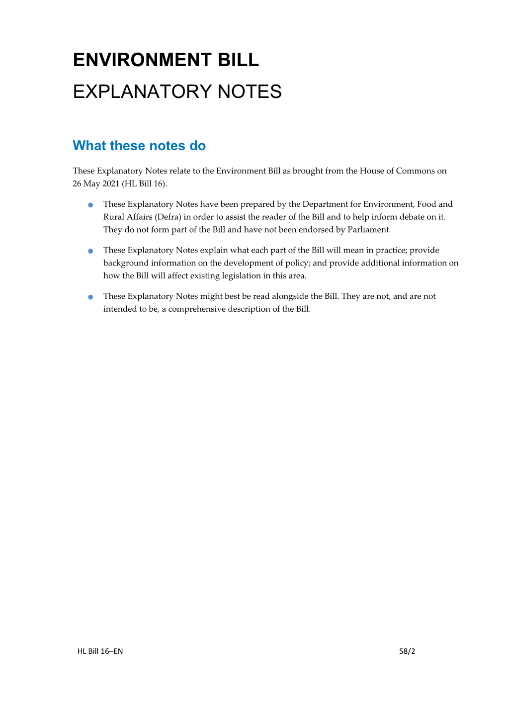Environment Bill Explanatory Notes