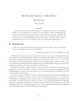 The Bernoulli Numbers: a Brief Primer