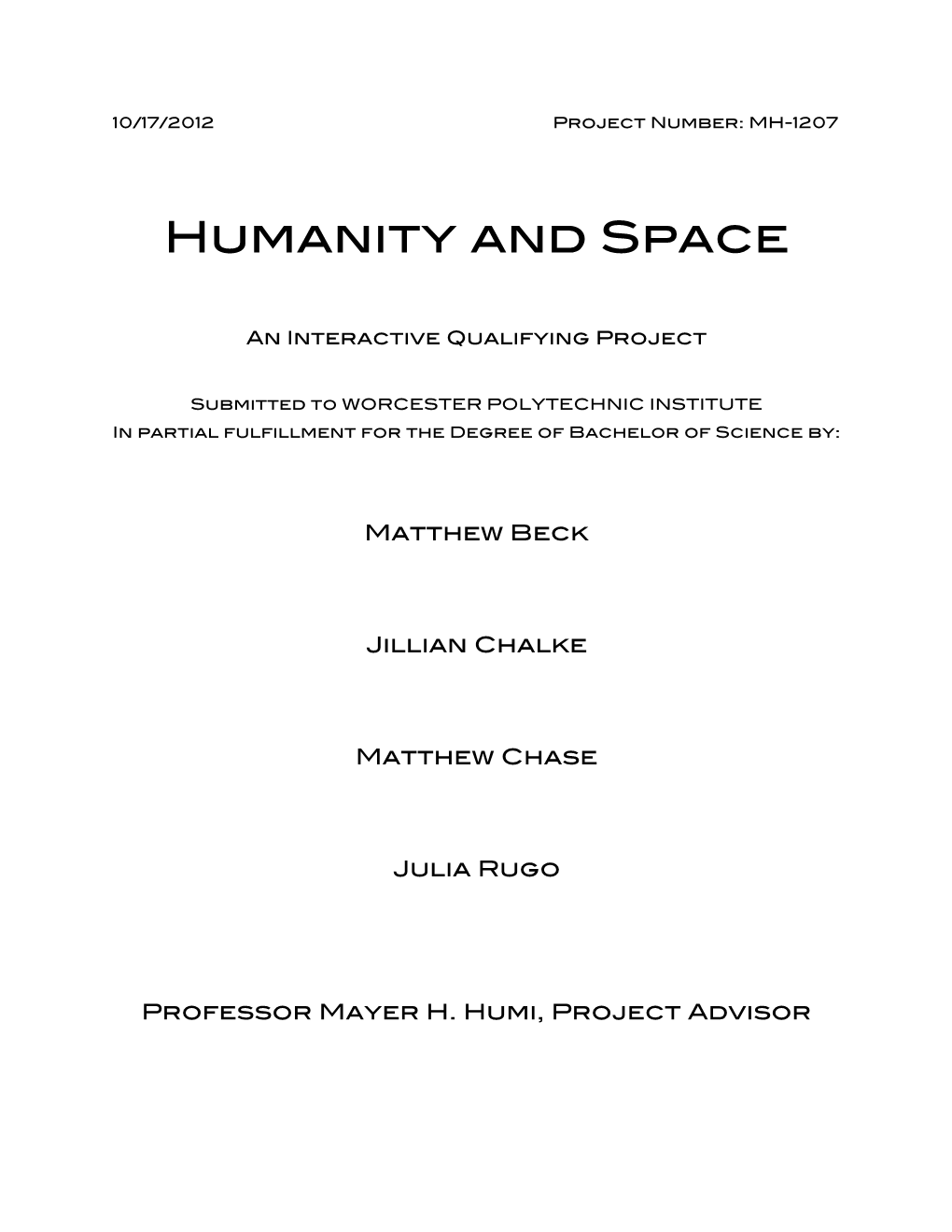 Humanity and Space