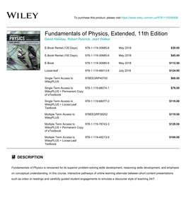 Fundamentals of Physics: Extended, 11Th Edition