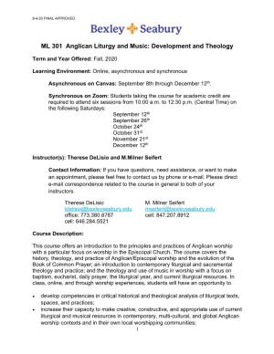 ML 301 Anglican Liturgy and Music: Development and Theology