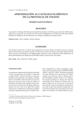 Aproximación Al Catálogo Florístico De La Provincia De Toledo