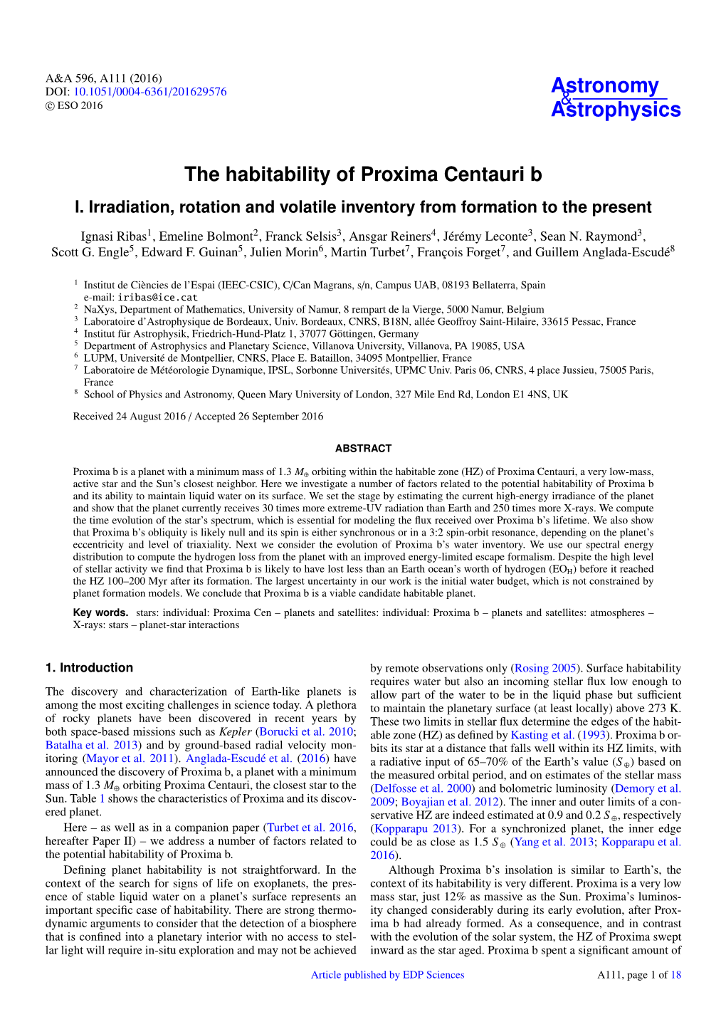 The Habitability of Proxima Centauri B I