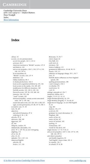 Cambridge University Press 978-1-107-13047-0 — Dialect Matters Peter Trudgill Index More Information