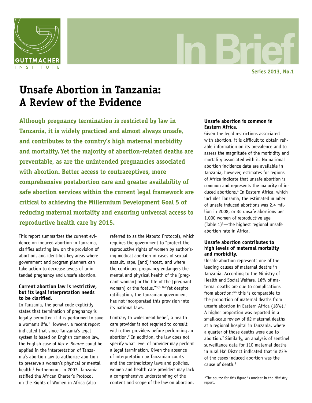 Unsafe Abortion in Tanzania: a Review of the Evidence