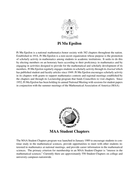 Pi Mu Epsilon MAA Student Chapters