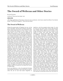 Lord Dunsany -- the Sword of Welleran and Other Stories