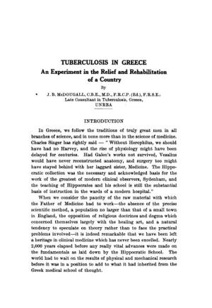 TUBERCULOSIS in GREECE an Experiment in the Relief and Rehabilitation of a Country by J