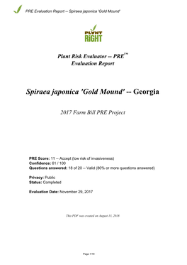 PRE Evaluation Report for Spiraea Japonica 'Gold Mound'