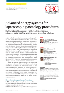 Advanced Energy Systems for Laparoscopic Gynecology Procedures