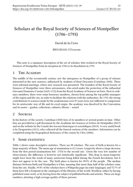 Scholars at the Royal Society of Sciences of Montpellier (1706–1793)