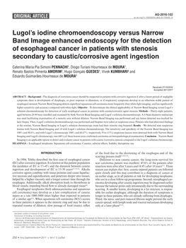 Lugol's Iodine Chromoendoscopy Versus Narrow Band Image Enhanced Endoscopy for the Detection of Esophageal Cancer in Patients