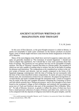 Ancient Egyptian Writings of Imagination and Thought