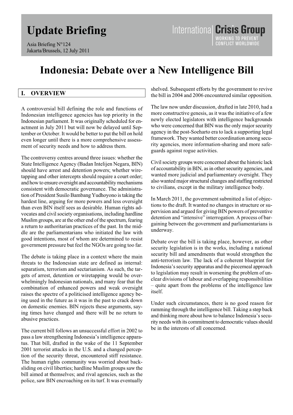 Indonesia: Debate Over a New Intelligence Bill